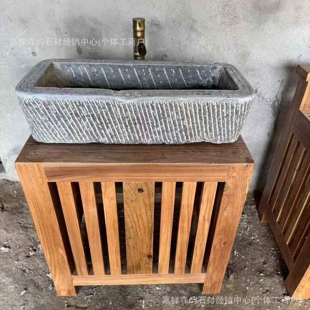 Старая каменная корыта комбинированная деревянная раковина наружный дворик умывальник китайский старый вязовый шкаф для ванной комнаты ретро раковина