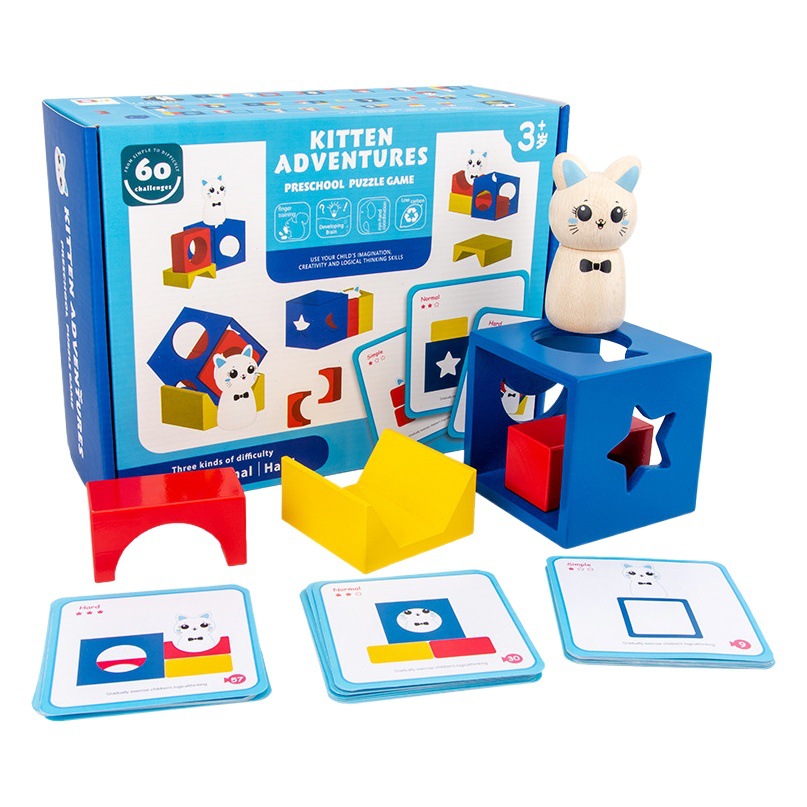 Caja de inteligencia de conejito de madera transfronteriza para niños forma geométrica bloques de construcción a juego bebé coordinación mano-ojo juguetes educativos