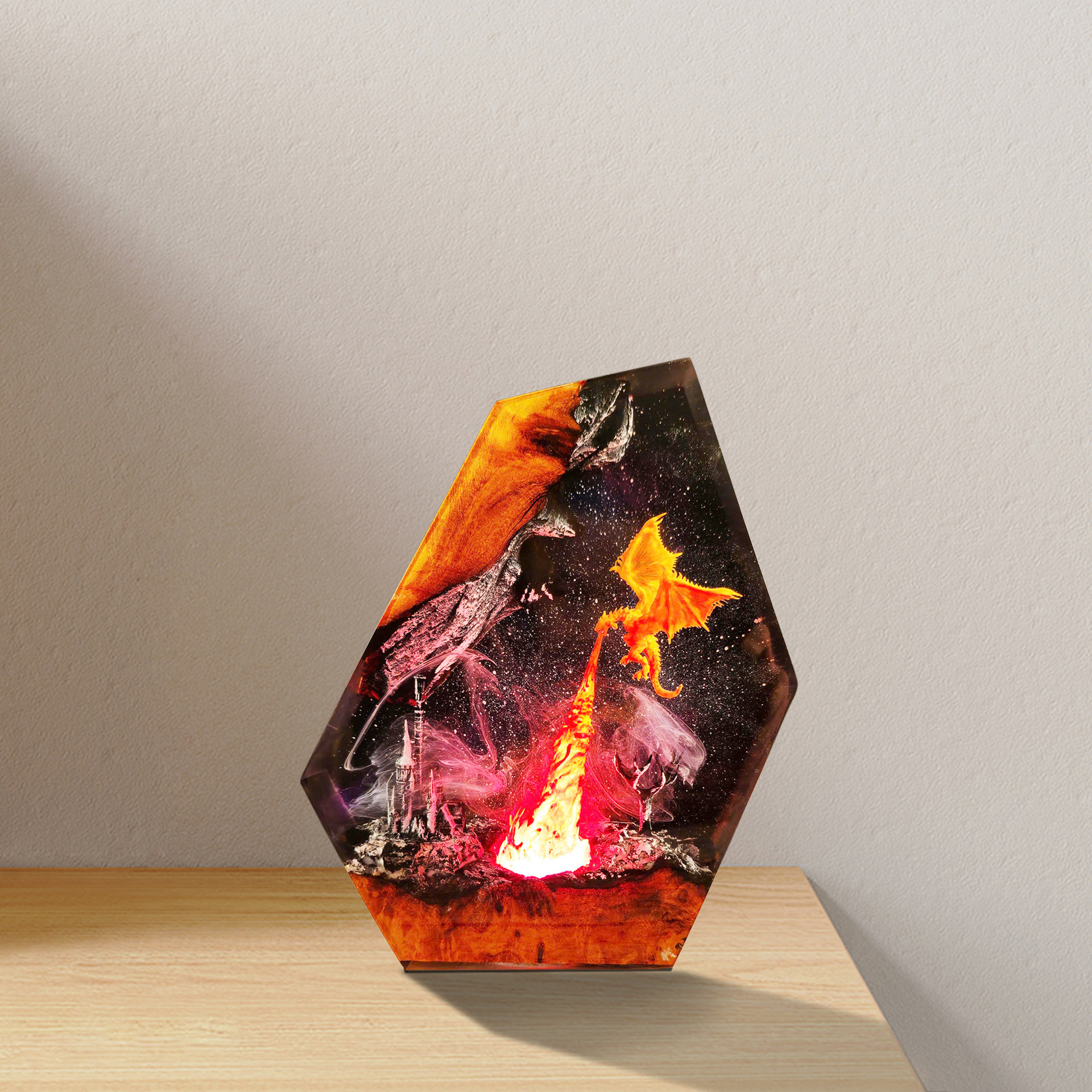 Luz de resina volcánica de fuego dragón castelo de cine y televisión efectos especiales luz nocturna creativa regalo de cumpleaños decoración del hogar lámpara artesanal