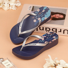 hotmarzz黑玛 新款女士坡跟人字拖高跟外穿拖鞋pvc跨境沙滩鞋夏