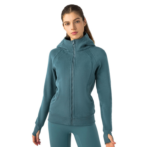New autumn and winter thickened warm hooded sports jacket for women, outdoor leisure wear, yoga training fitness jacket