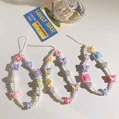 小清新彩色蝴蝶花朵混搭珠珠掛鏈手繩腕帶通用手機殼手機掛繩鏈條