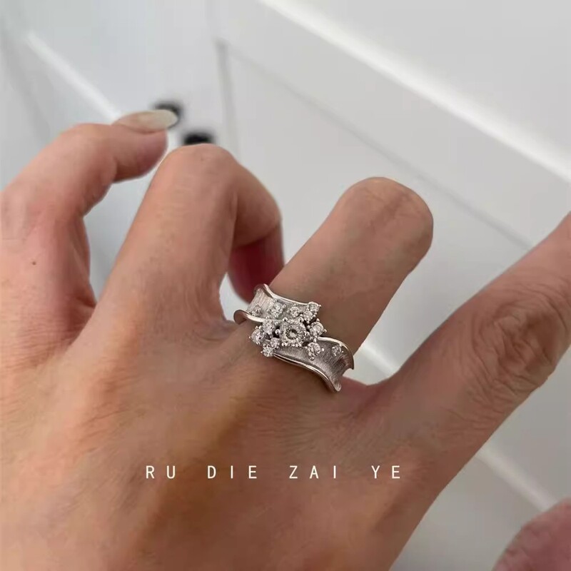 Night Sea Galaxy ~ Cool Brushed Diamond Wide Ring, Accessible Luxury and High-End Niche Open Ring