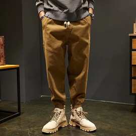 高端美式拼接工装裤男潮牌宽松直筒束脚裤男士运动裤休闲裤长裤子