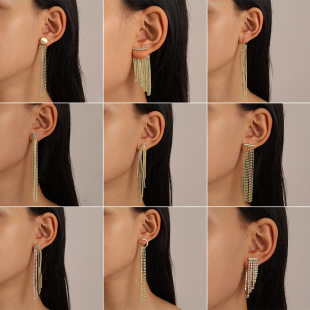 Exaggerated Tassel Rhinestone Drop Earrings For Women Elegant Style_voghion.com