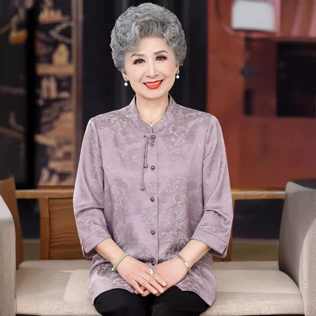 Пожилые люди летняя шелковая рубашка 60-летняя бабушка рубашка