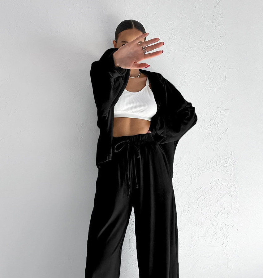 2024 hiver nouveau costume en velours mode européenne et américaine fermeture éclair à manches longues style sport pull à capuche costume décontracté_voghion.com