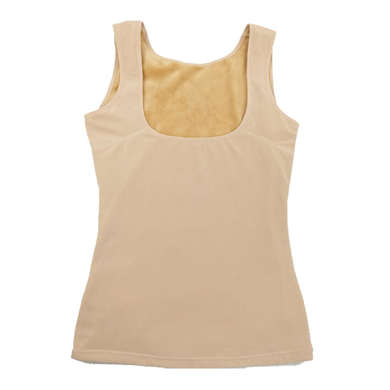 Soporte de pecho cuello bajo chaleco térmico de invierno de las mujeres forrada de lana engrosada ropa interior de enfermería Camiseta ajustada Top Delgado