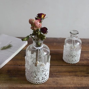 Vintage Glass Lace Small Vase Fresh Transparent Flower Arranging Vase Homestay Window Decoration Decoration