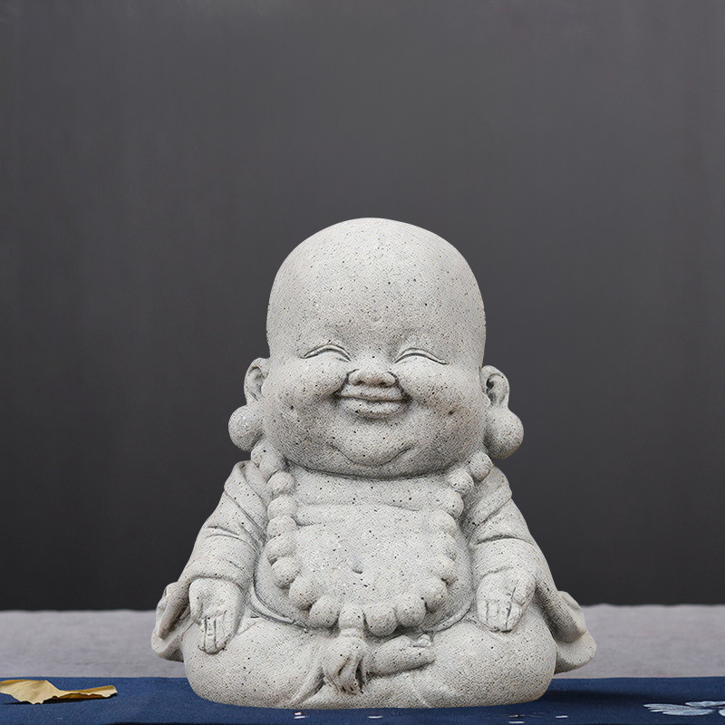 Arena verde piedra pequeño monje creativo pequeño monje decoración Zen decoración del hogar juego de té decoración de té mascota lindo Maitreya