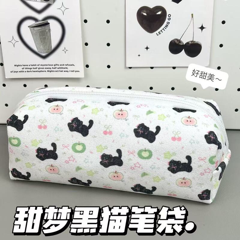 甜梦黑猫笔袋ins可爱高颜值简约少女大容量学生多功能文具收纳袋|undefined