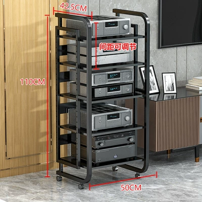 Amplifier equipment cabinet adjustable: Electric car big tripod - 5-layer-c-black-rack-black-walnut-board