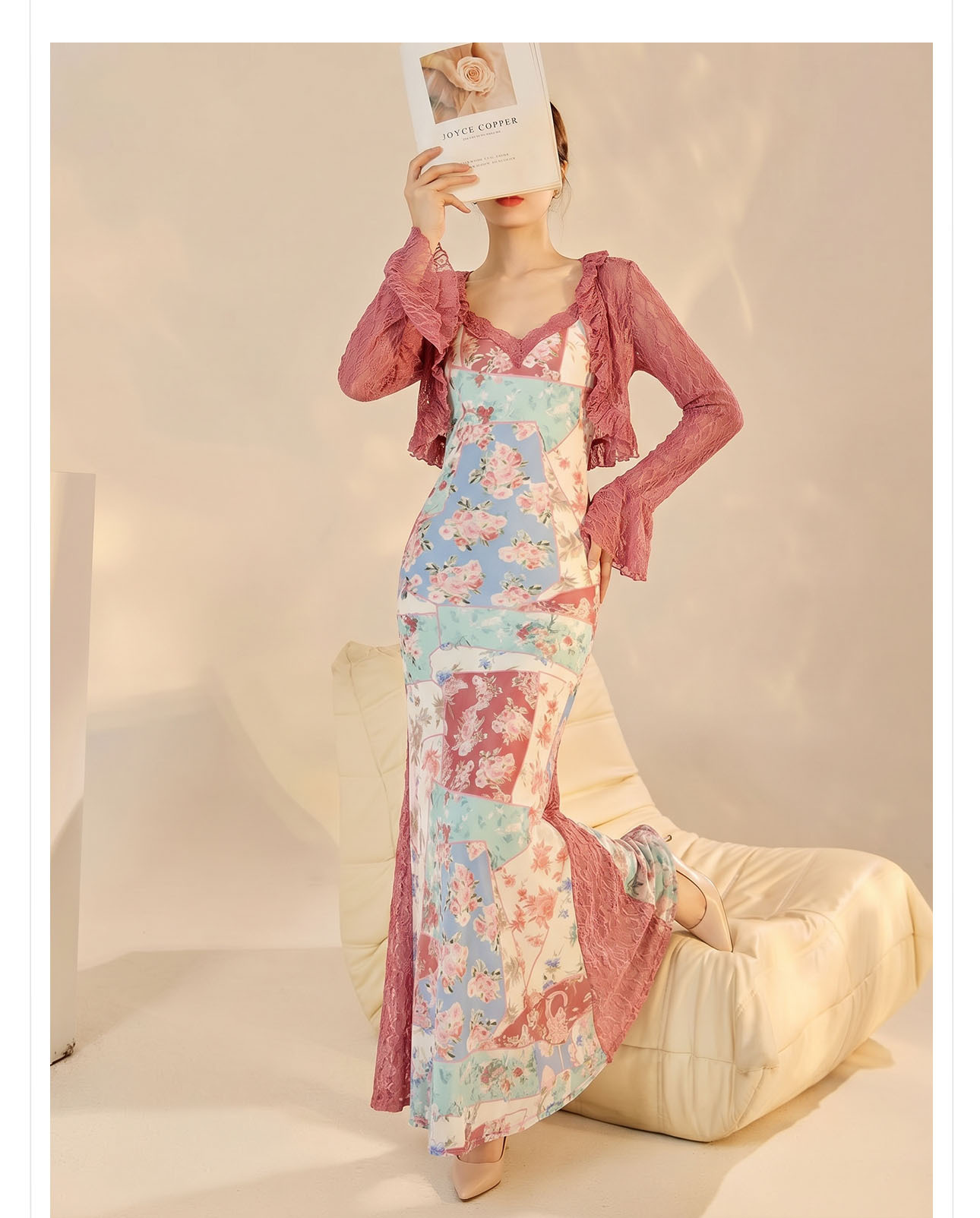 Bộ cardigan ren và váy đuôi cá thanh lịch phong cách lãng mạn — áo, bộ đồ, Trang phục Sling chi tiết 4
