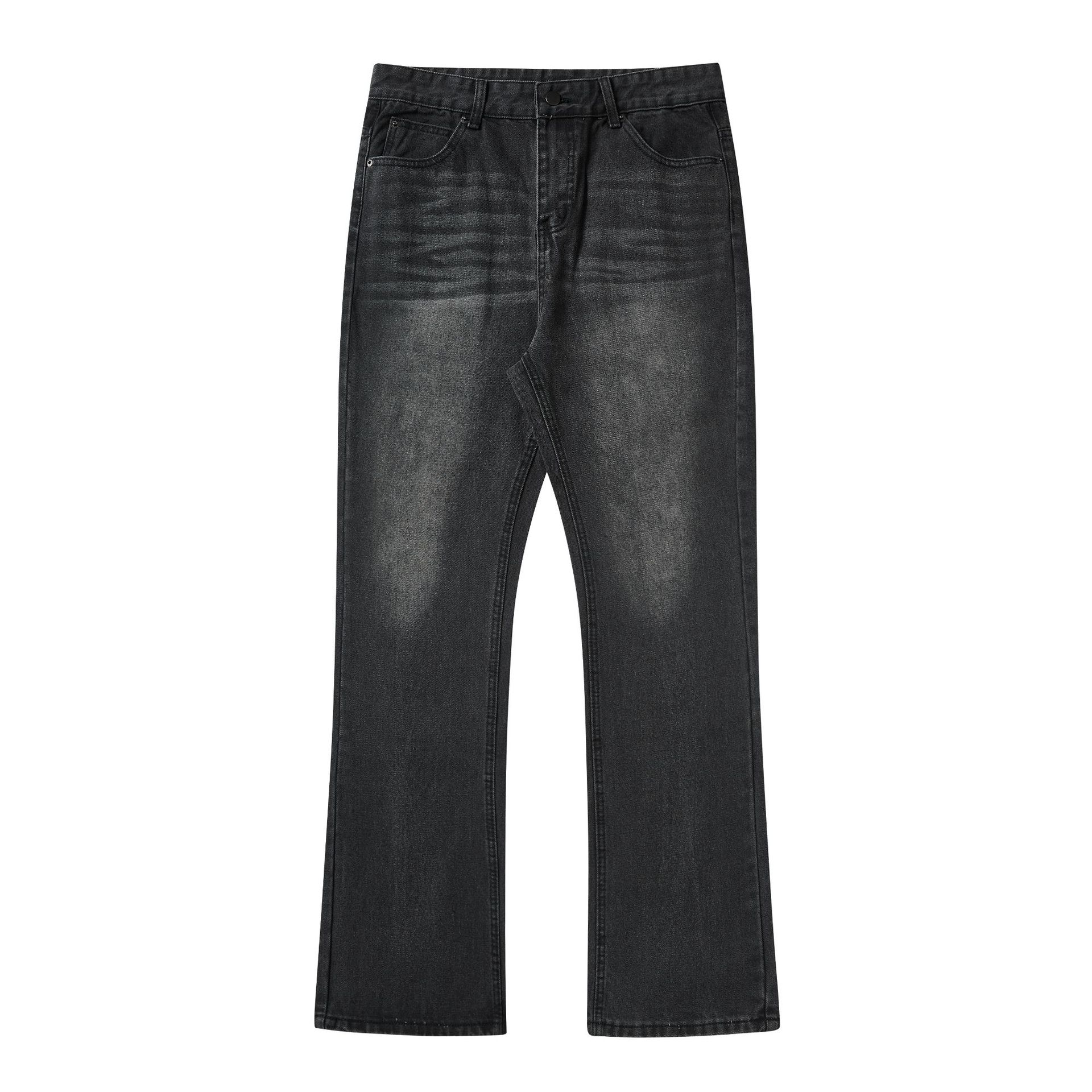 Men's Clothing Black Flared Jeans High Street Y2K Distressed Vintage Washed Clean Fit American Menswear_mkmklike.com