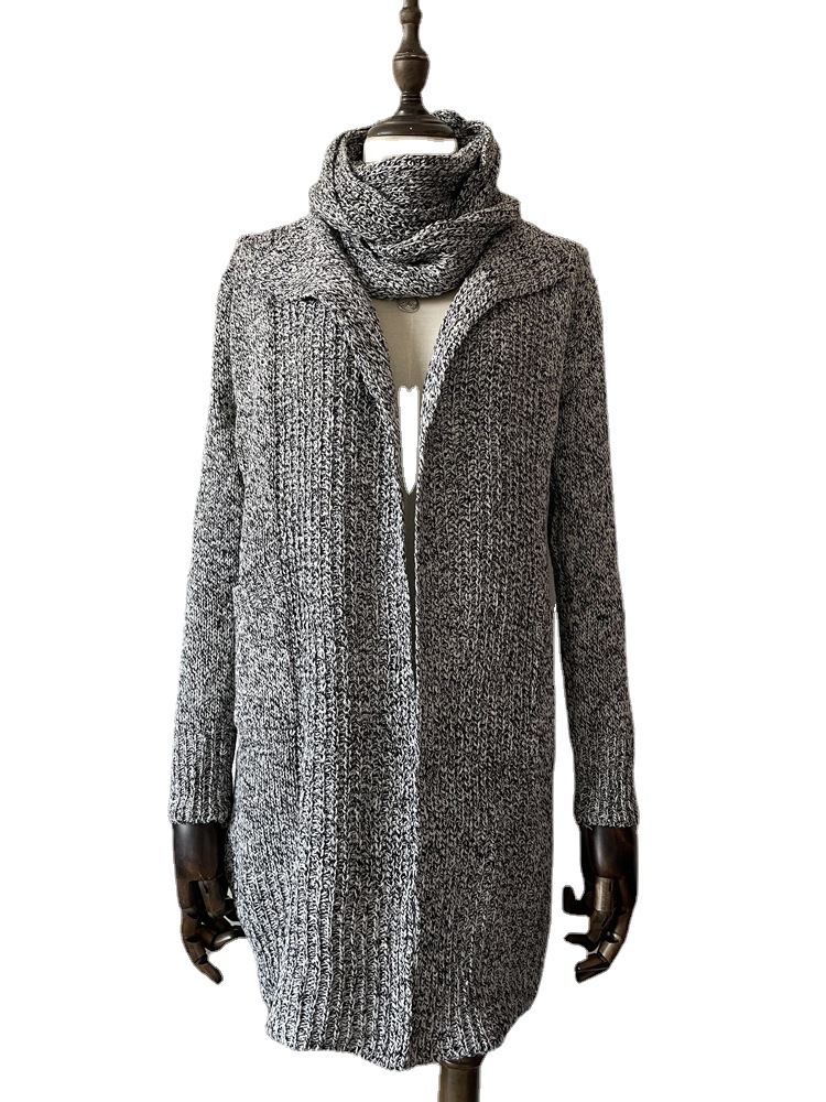 Comercio exterior Otoño e Invierno Amazon prendas de punto de color sólido europeo y americano Delgado doble bolsillo bufanda de una sola pieza suéter cardigan abrigo para las mujeres