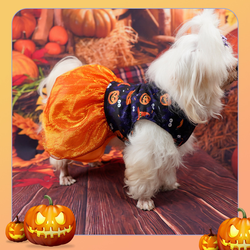 Perro falda mascota Halloween falda calabaza cráneo falda fábrica malla princesa perro pequeño peluche