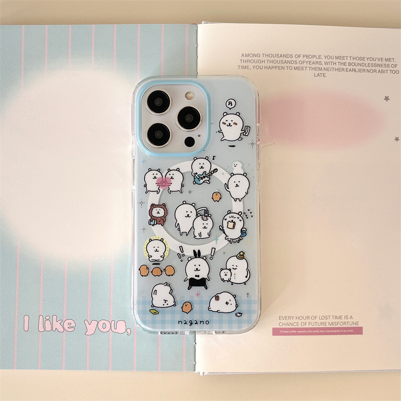 Ins Cute Biye Little White Bear Funda para teléfono iphone16promax 14/13 Soporte magnético Apple 15