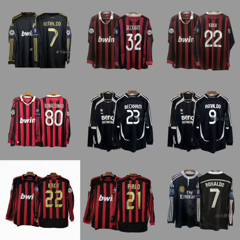 Retro Long-Sleeved Jersey Football Uniform Classic Benzema Beckham Ac Ronaldo Messi Magic Diriqi Ball Retro Long-Sleeved Jersey Football Uniform Classic Benzema Beckham Ac Ronaldo Messi Magic Diriqi Ball