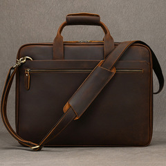 レトロメンズ本革ブリーフケースビジネスハンドバッグ 15.6inch 仕事用コンピューターバッグ超薄型ショルダークロスボディバッグ