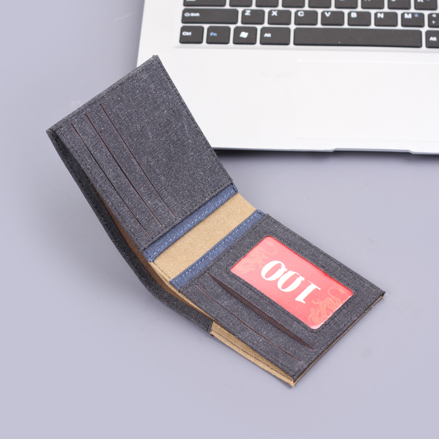 Cartera de lona corta para hombres cartera de hombres bolsos de dólares bolsos de denim bolsos de tarjetas de cuero para hombres bolsos transfronterizos