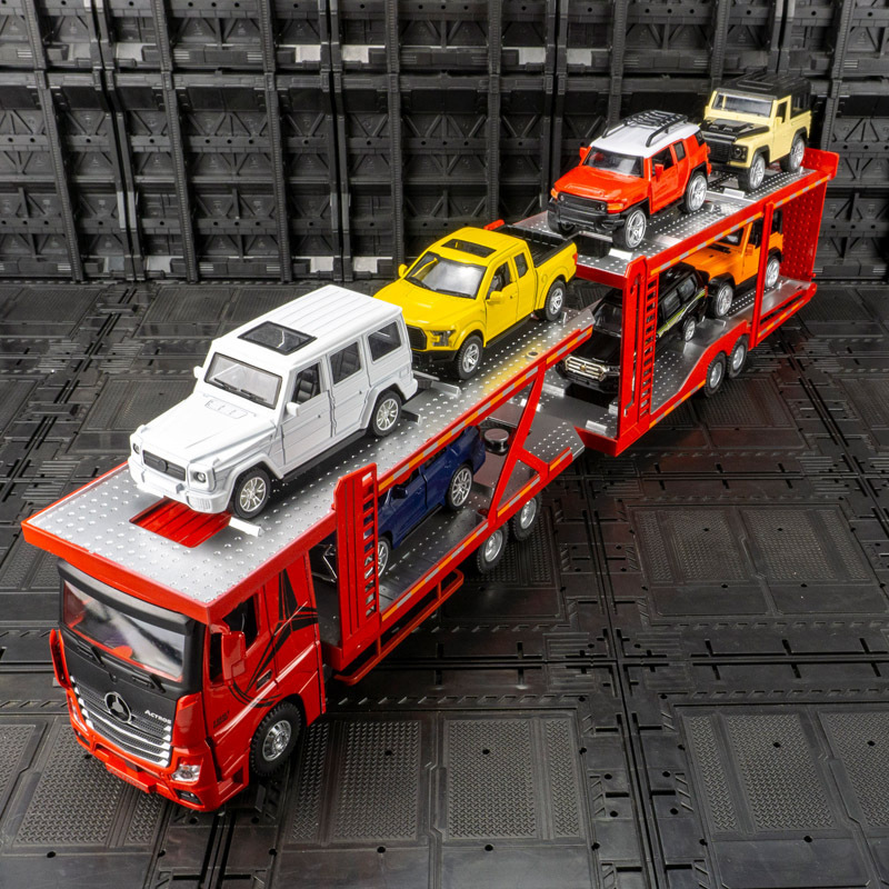 Hengteng modelo de coche de aleación 1:24 de doble capa plana coche Rush Truck con sonido y luz modelo de coche de juguete adornos