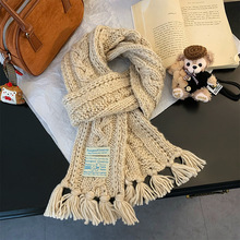 麻花针织围巾女2025新款冬季毛线编织设计感羊毛混纺保暖围脖批发