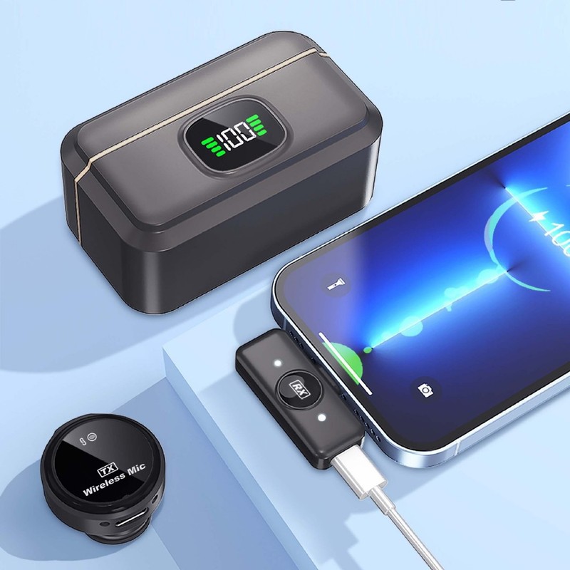 国境を越えた人気の Q8 ワイヤレス ラベリア マイク、充電コンパートメント付き、1 台の携帯電話で 2 台のライブブロードキャスト HD ラジオ小型マイク|undefined