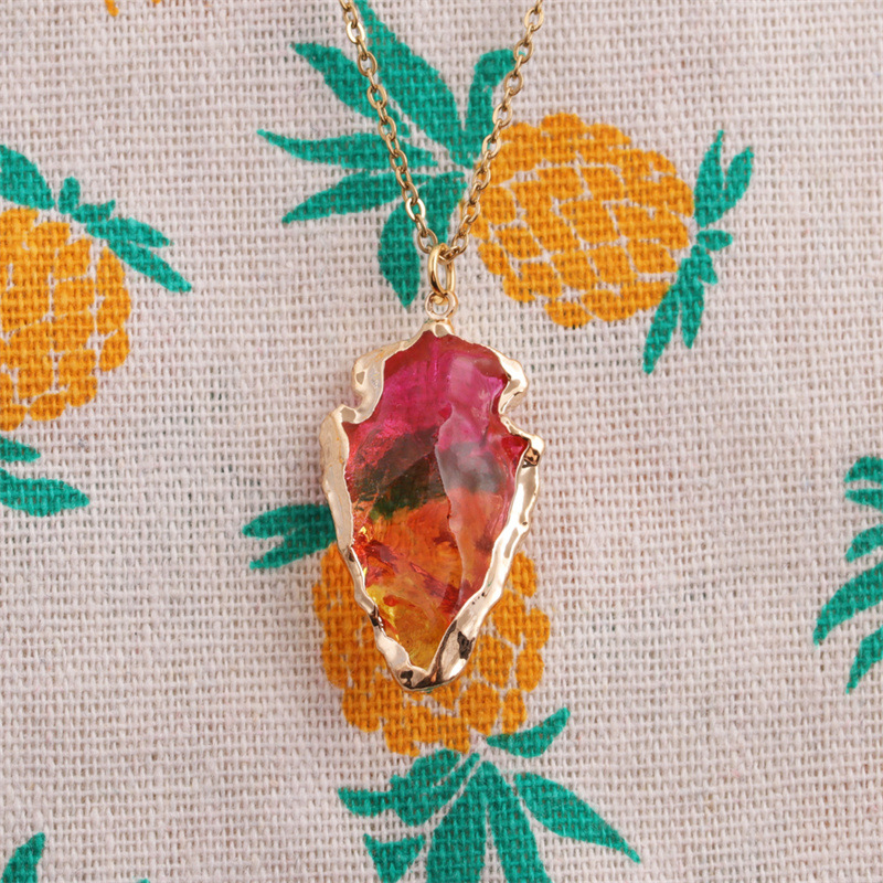 wholesale jewelry multicolor triangle cystal stone pendant stainless steel necklace nihaojewelry