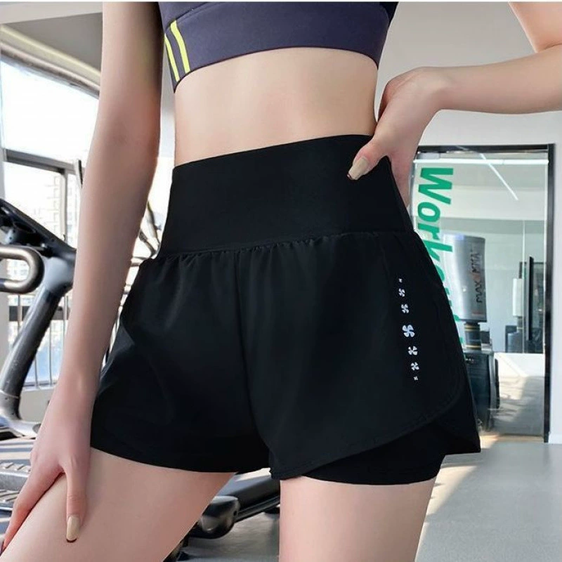 Спортивные шорты, штаны, комплект, двойной защитный Underwear для йоги, для бега, высокая талия
