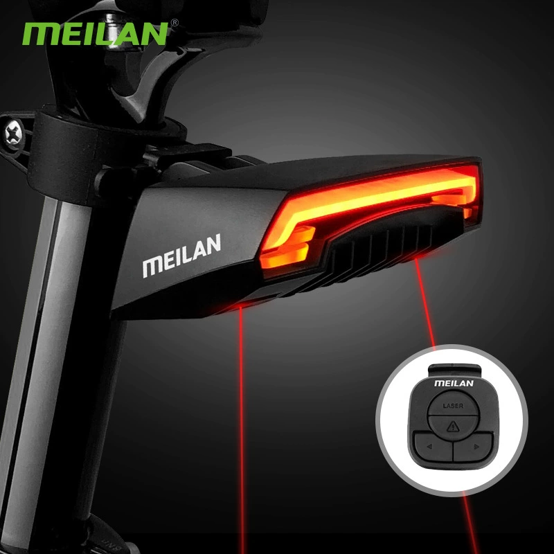 Велосипедный фонарь Meilan X5 с дистанционным управлением, сигналом поворота, USB-зарядкой, лазерным предупреждающим светом и светодиодами.