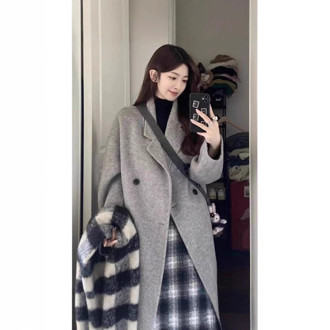 Woolen Coat Women's Mid-length 2024 Autumn and Winter New Hepburn Style Elegant Small Korean Loose Woolen Coat