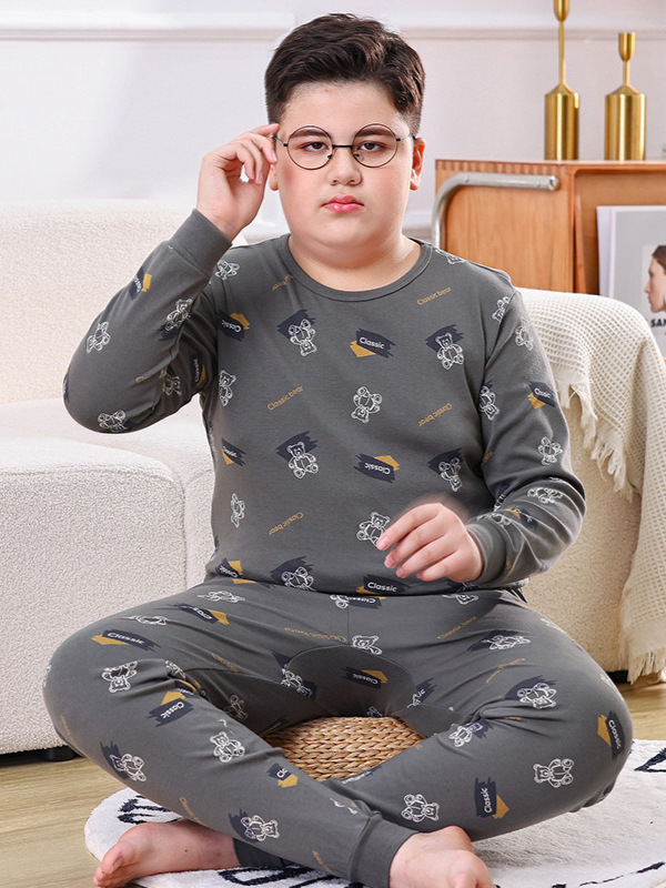 胖童纯棉秋衣秋裤大童青少年棉毛衫学生加肥保暖内衣套装秋冬睡衣|undefined