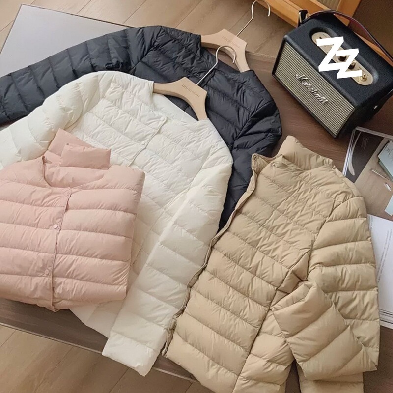 White Duck down Lightweight down Jacket Women's Round Neck Short Collarless Autumn and Winter New Large Size Liner Two-Wear Vest Jacket