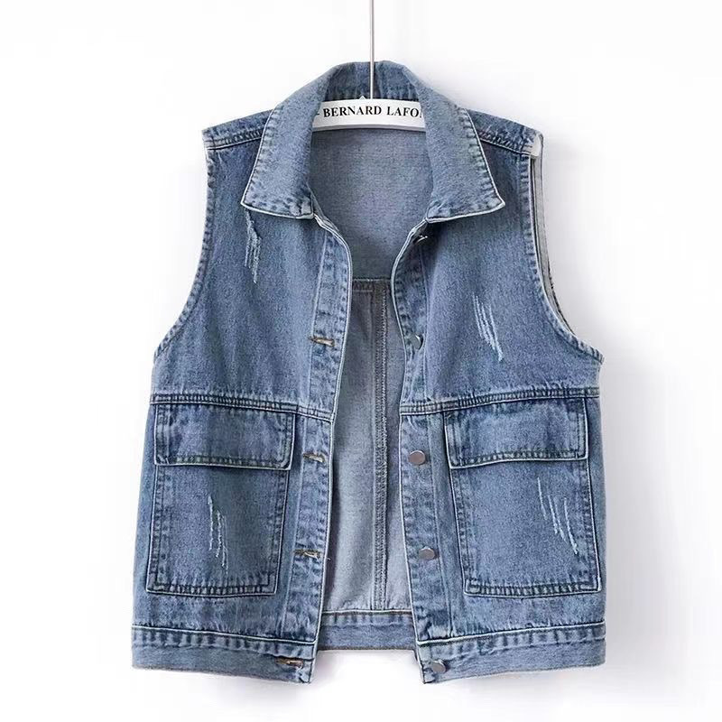 Denim Vest Women's Short 2025 Spring and Summer Simple Large Pocket Sleeveless Vest Versatile Loose Top Cardigan