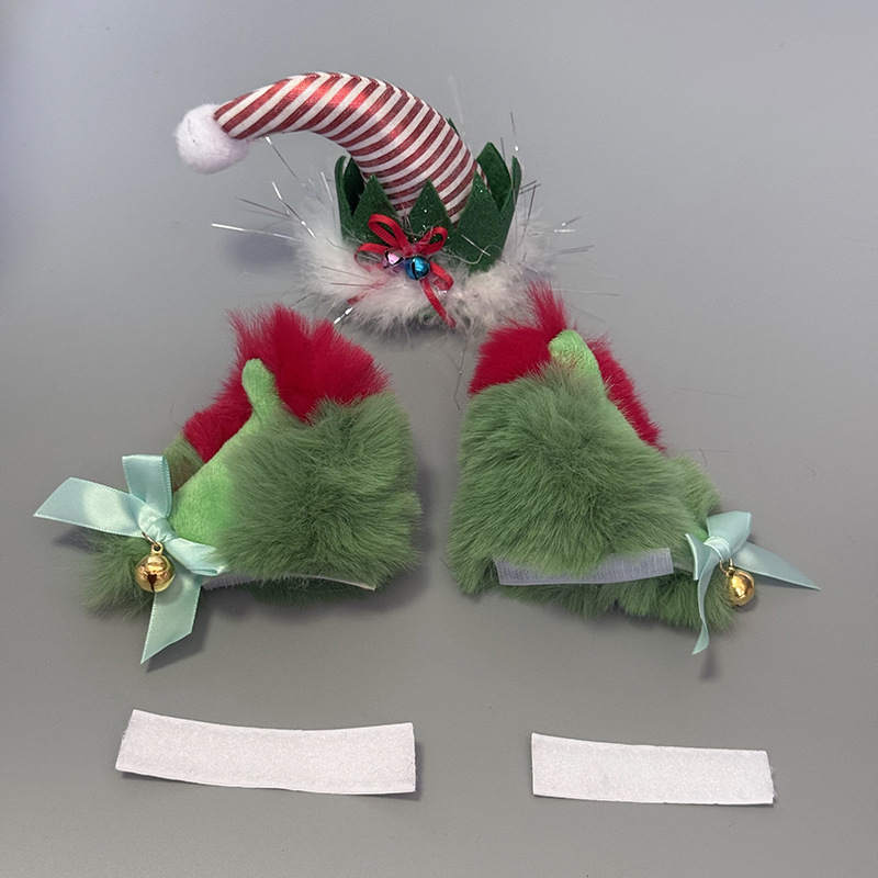Antlers Hat Electric: Diàndòngchē Auto Parts and Accessories - christmas-cat-ears-green-and-striped-hat