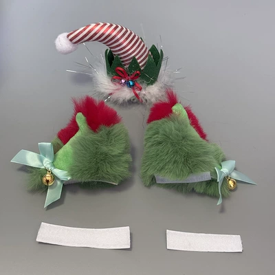 Hood Decorated with Small Fox: Motosiklet dəbilqələri - christmas-cat-ears-green-and-striped-hat