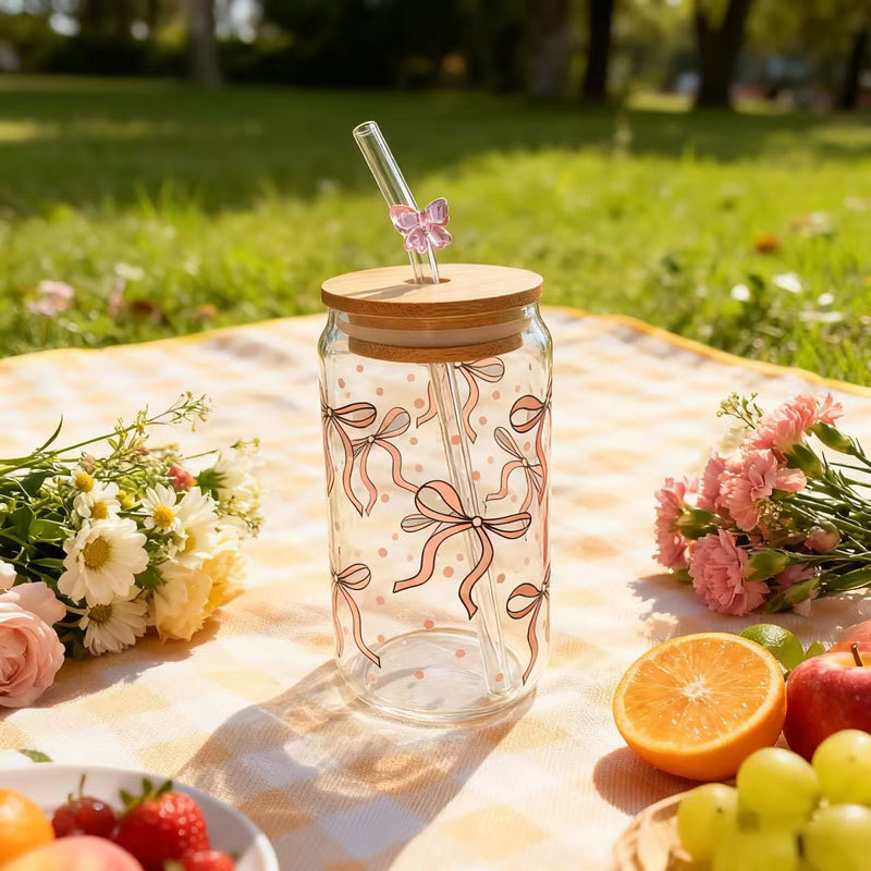 Taza de paja creativa resistente a altas temperaturas con tapa de vidrio de alta resistencia al calor de borosilicano de alta visualización de taza de té de leche de café y cola