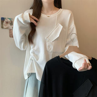 2025 Early Spring Plus Size Women's Clothing for Fat Girls, Fashionable Slimming Look Casual Asymmetrical Retro Sweatshirt Pullover Age-Reducing Top