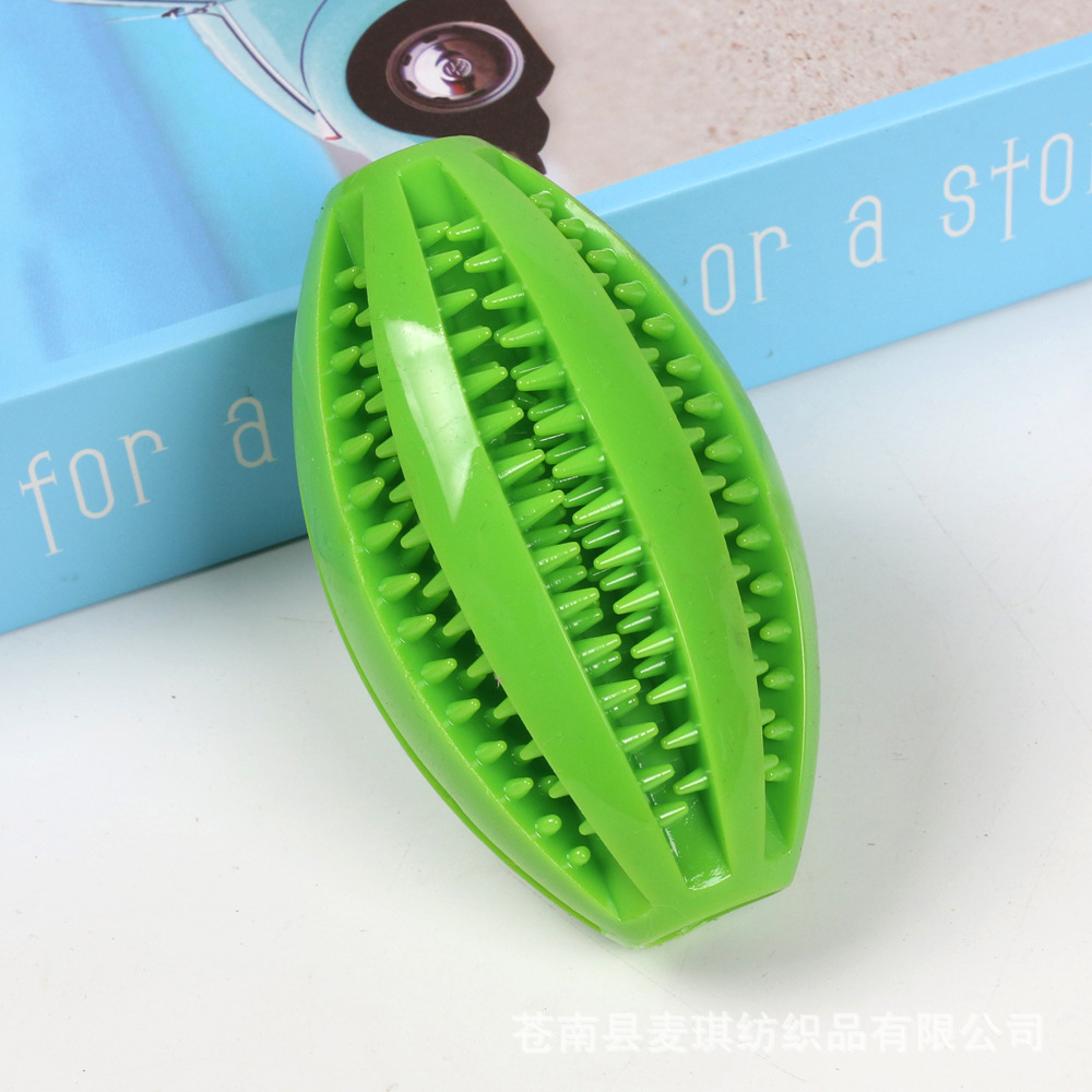 Temu juguete para perros mordedura de mascotas rugby rompecabezas molar resistente a los mordiscos TPR Bola de comida de goma suministros para mascotas