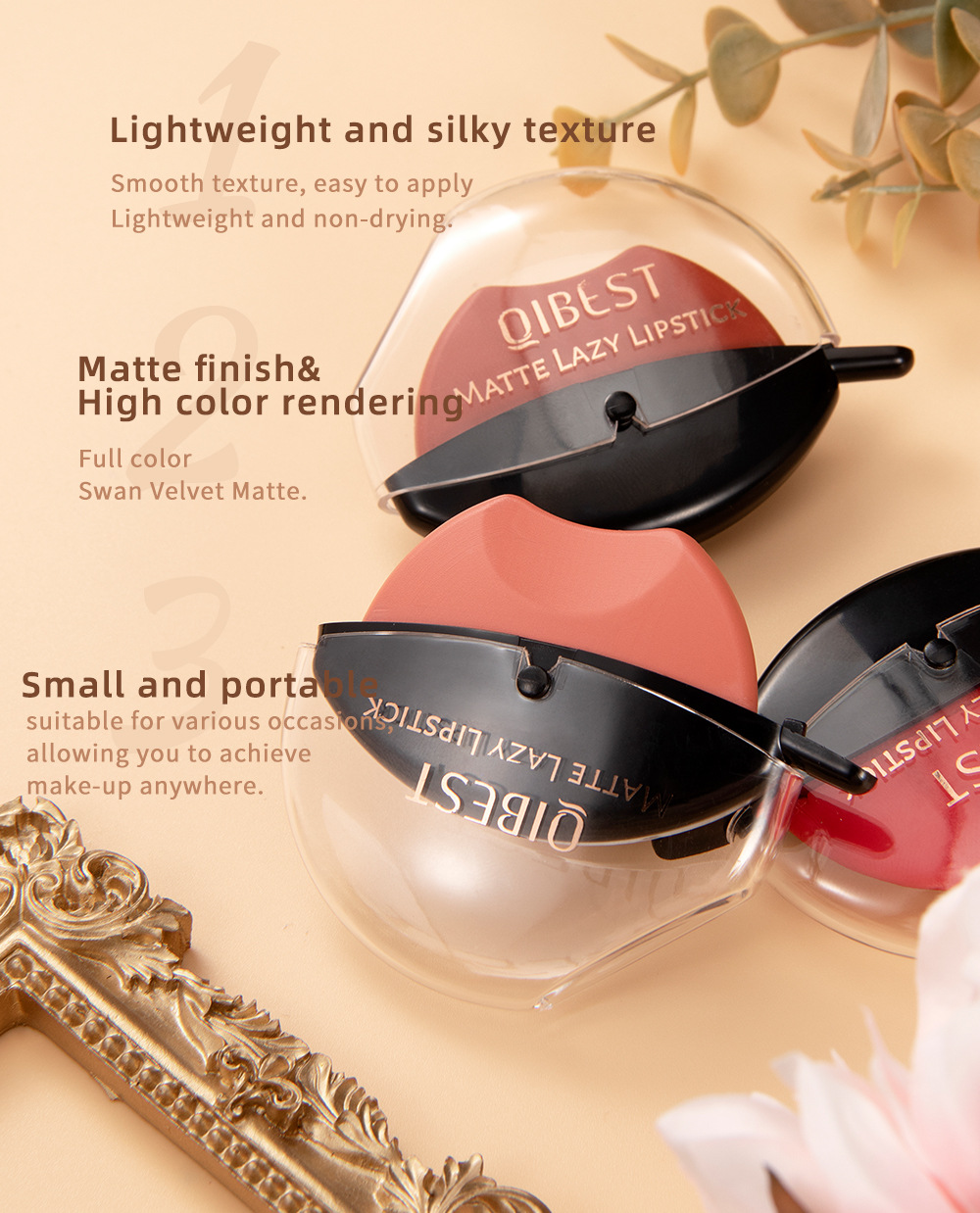 QIBEST Lazy Lip Lipstick is not easy to fade, has a long-lasting matte finish, and does not stick to the rim of the cup. Wholesale undefined