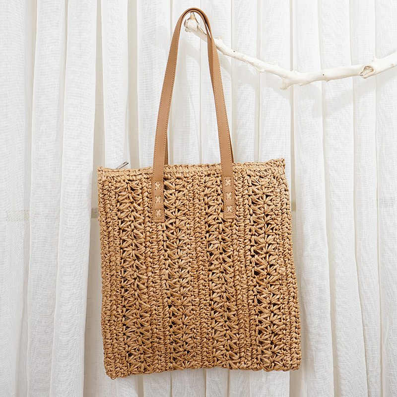 Straw brand solid color beach one-shoulder bag