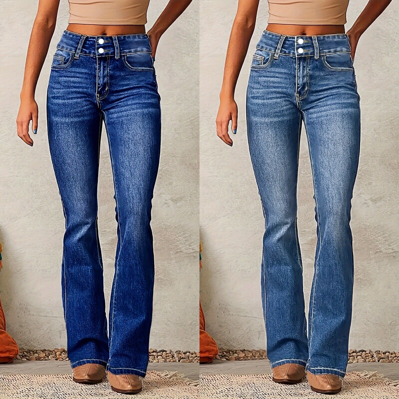 2025 Amazon European and American Cross-Border Spring New Vintage Stretch Denim Women's Washed Flared Long Pants 2025 Amazon European and American Cross-Border Spring New Vintage Stretch Denim Women's Washed Flared Long Pants