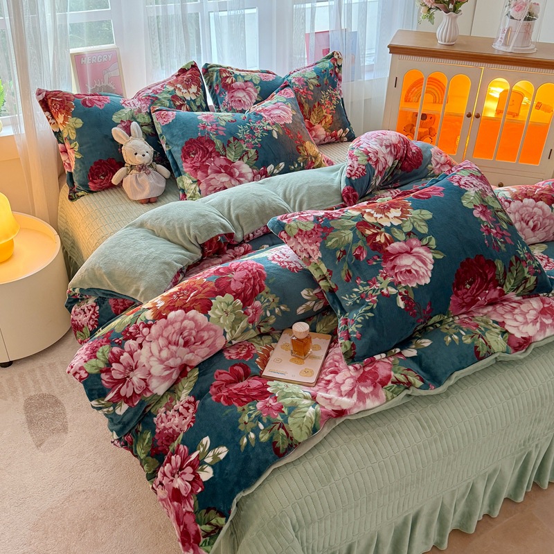 云裳-牡丹倾城蓝【亲肤保暖牛奶绒】