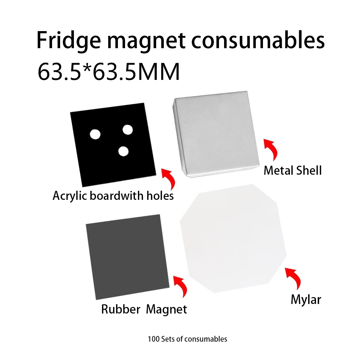 63.5*63.5MM Acrílico material de pegamento magnético 100 juegos (3.2kg)