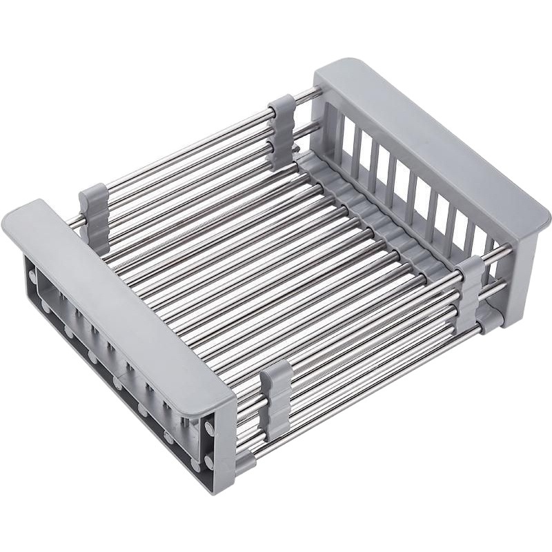 Cesta de drenaje retráctil para fregadero, acero inoxidable con filtro azul, escurridor para cocina y vegetales