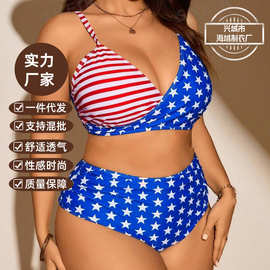 2025欧美跨境爆款大码国旗性感三角包挂脖系带分体露背时尚泳装
