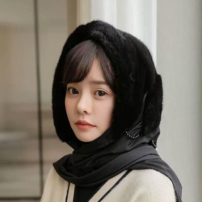 Шапка-шарф из искусственного меха норки для женщин, шапка-шарф из искусственного меха норки с эффектом вельвета, интегрированная шаль-шапка, хит продаж для трансграничной торговли, теплая