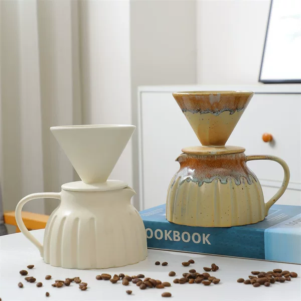 Ceramic Hand-Brewed Coffee Pot Set V60 Filter Cup Coffee Sharing Pot Household Drip Coffee Equipment Wholesale in Stock