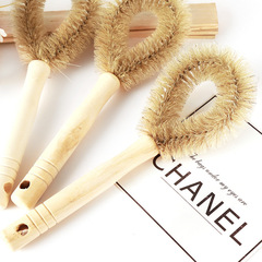 Household Boar Bristle Round Head Wood Handle Boar Bristle Brush High-Quality Oil-Resistant Stove Brush Home Cleaning Brush