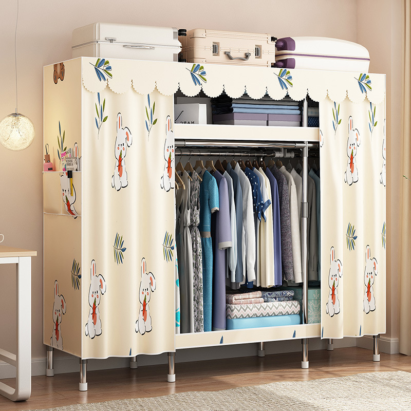 Simple Wardrobe for Rental House with Thickened Steel Frame Assembled Cloth Wardrobe for Home Bedroom Dust-Proof Storage Wardrobe Simple Wardrobe for Rental House with Thickened Steel Frame Assembled Cloth Wardrobe for Home Bedroom Dust-Proof Storage Wardrobe
